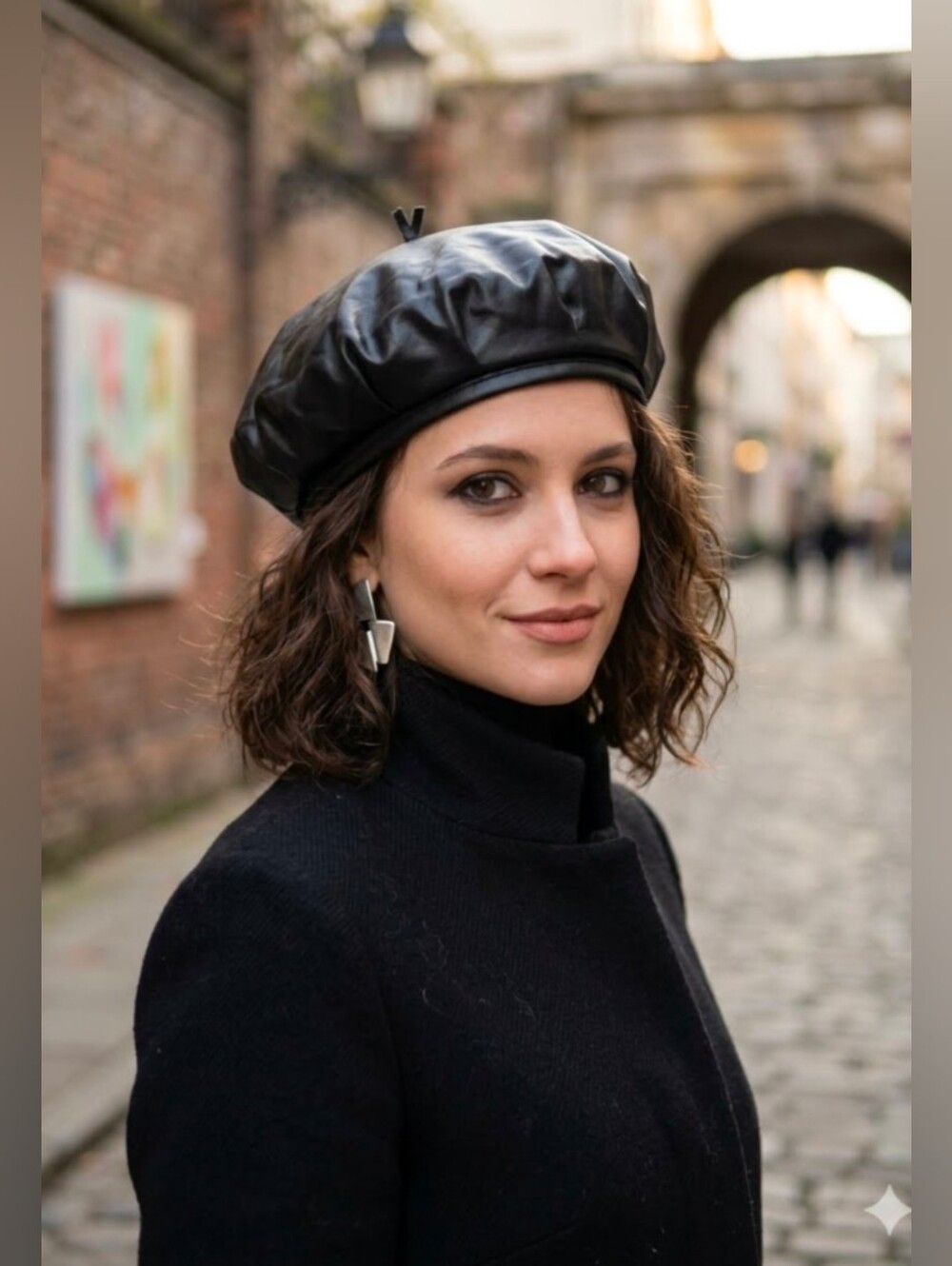 Handmade Faux Leather Beret - Black